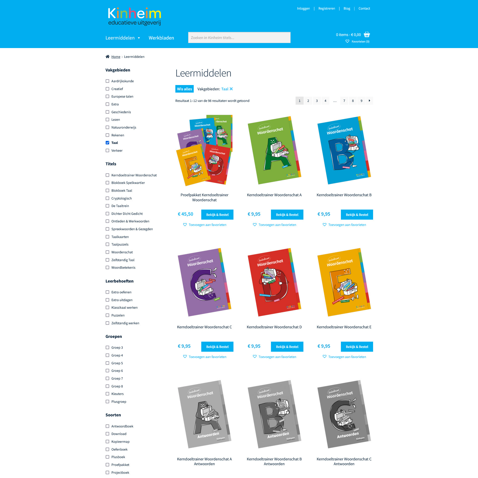 Screenshot van de website van Uitgeverij Kinheim, gebouwd door Webgebouw