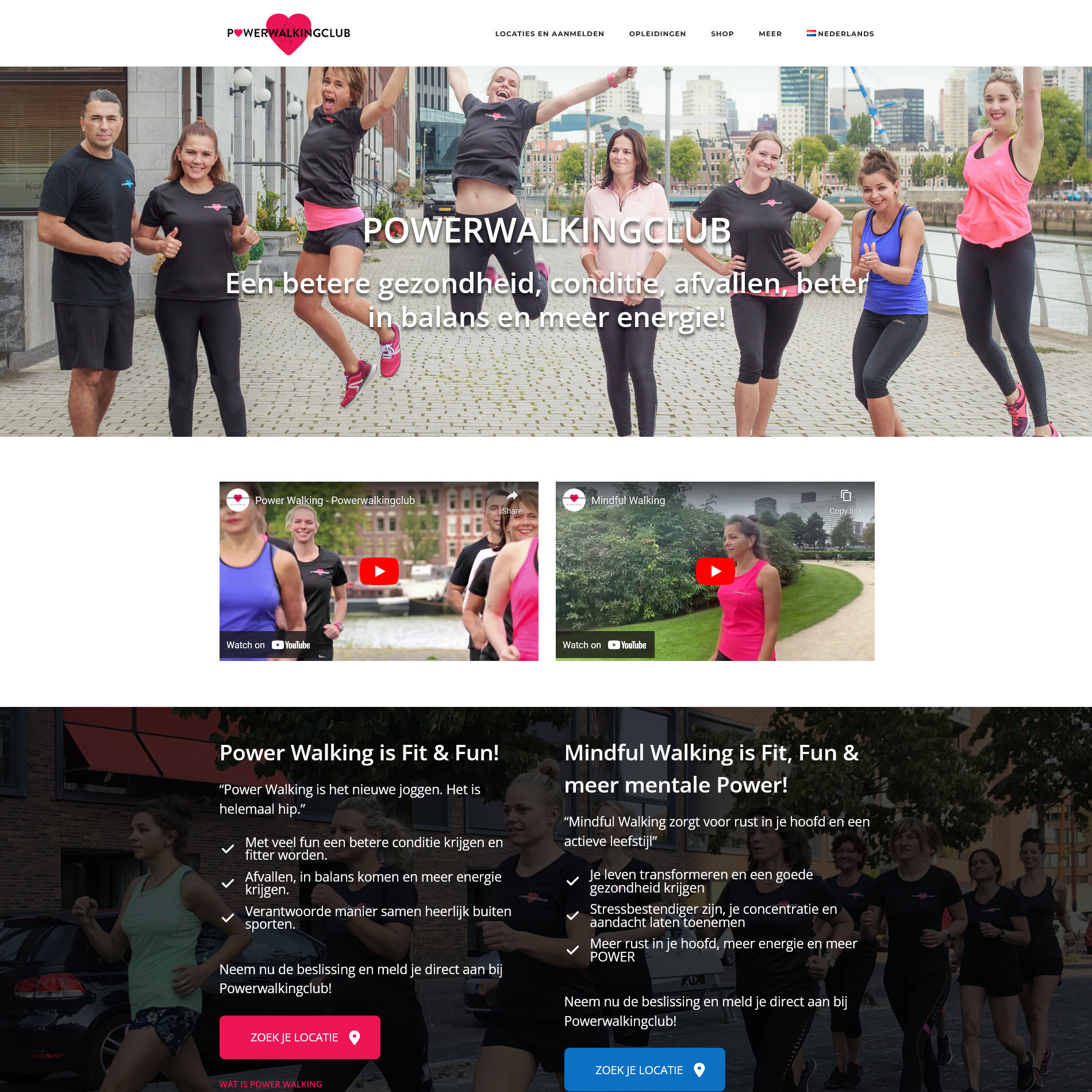 Screenshot van de website van Powerwalkingclub, gebouwd door Webgebouw