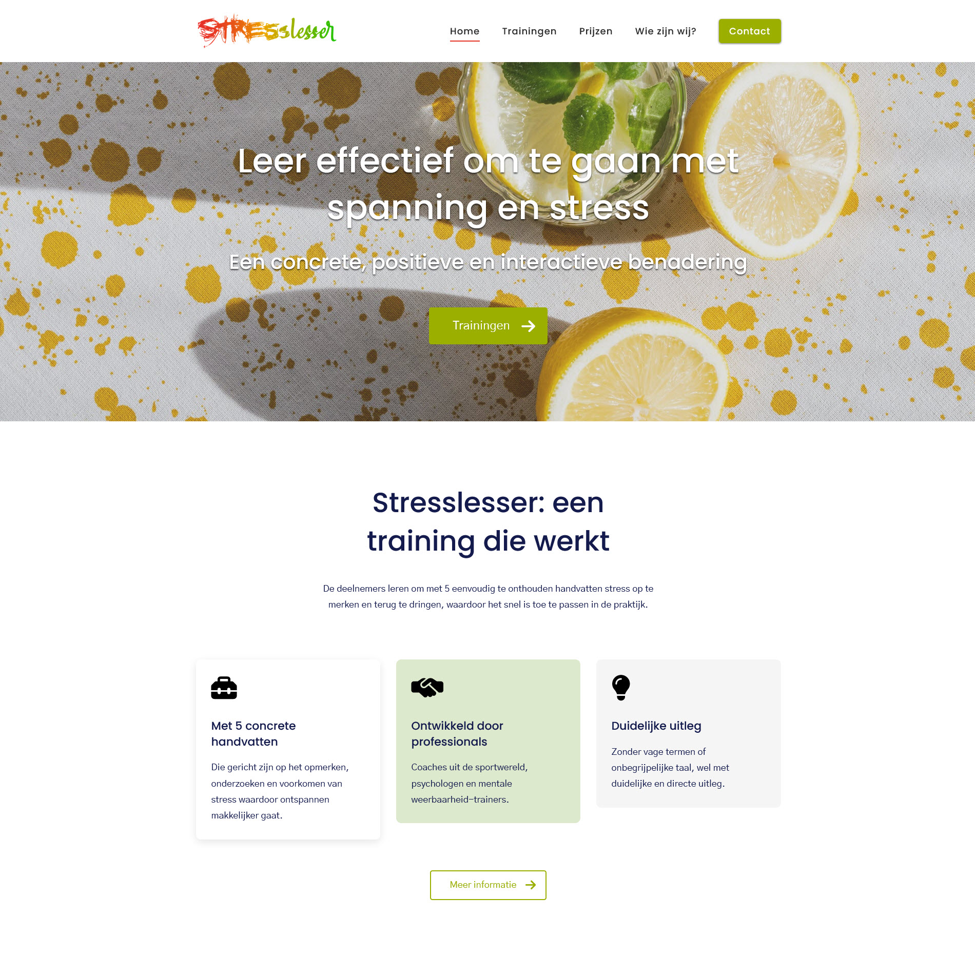 Screenshot van de website van Stresslesser, gebouwd door Webgebouw
