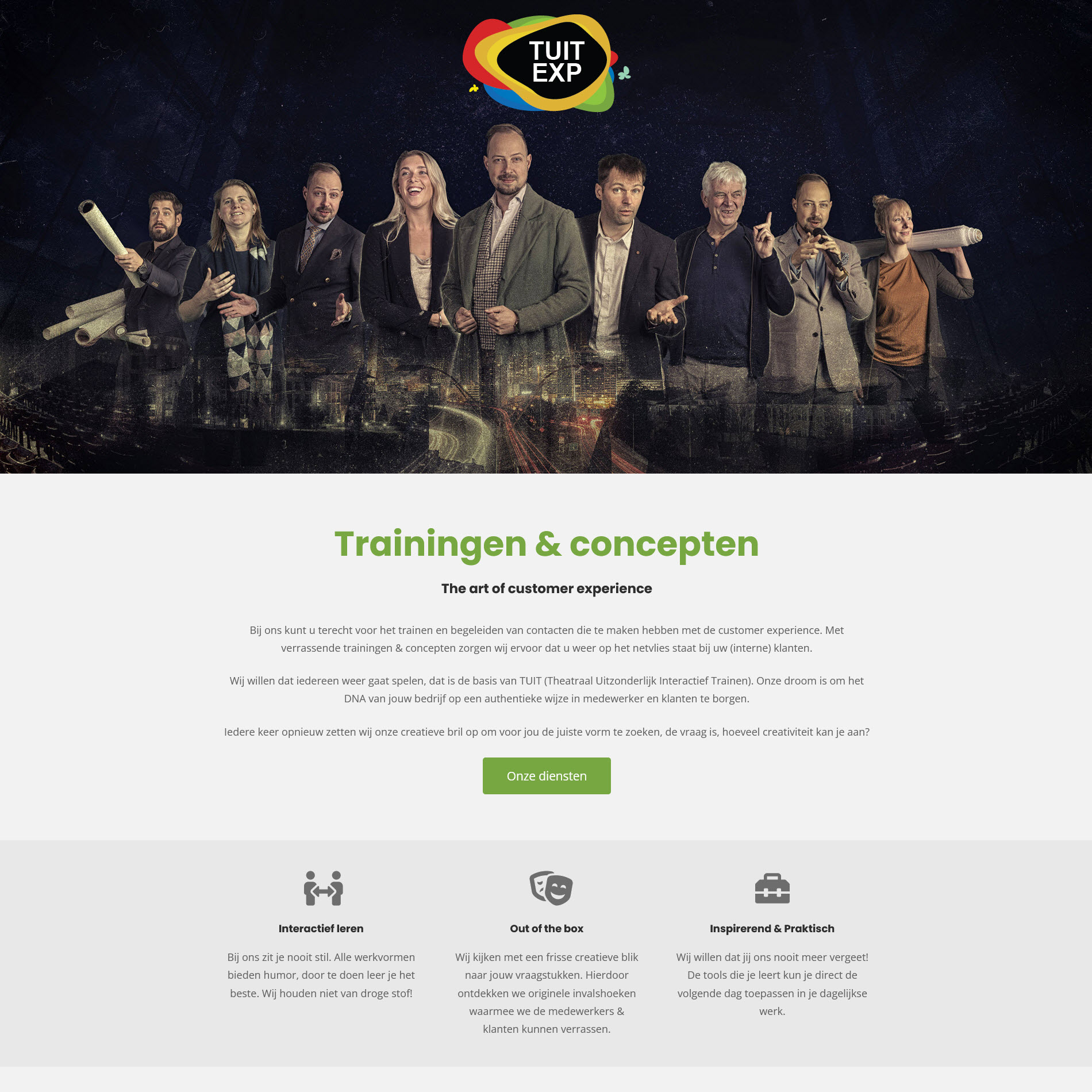 Screenshot van de website van Tuit Experience, gebouwd door Webgebouw